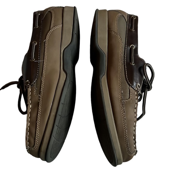 Bass Men's 2 Tone Brown Lace Up Leather Loafer Boat Shoes Size 10 - Picture 4 of 9